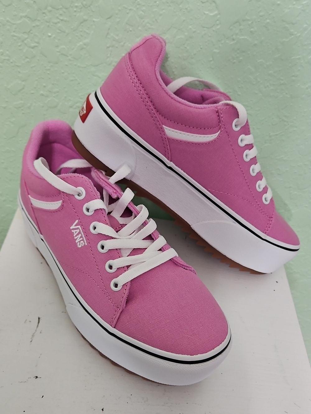 VANS pink canvas platform shoes
